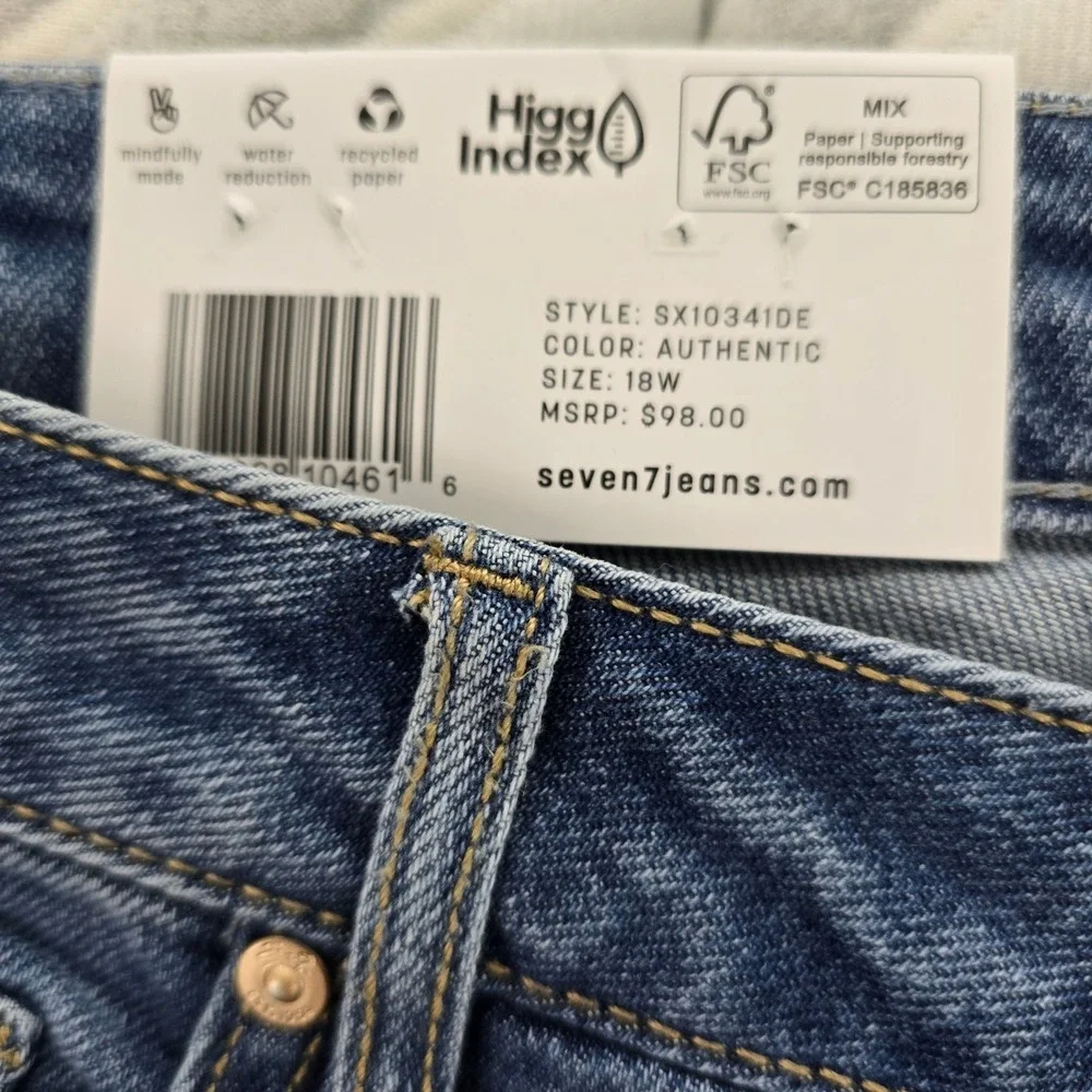 Seven7 Women Loose Straight High Rise‎ Jeans 18W Authentic Blue SX10341DE NWT